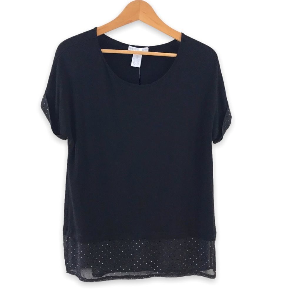 Design History black short sleeve blouse with gold embellishments